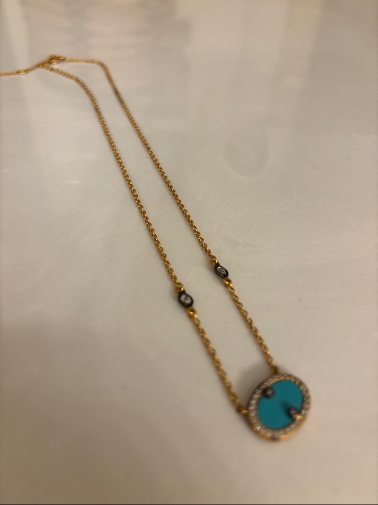 Gold-Tone Necklace With Turquoise Round Pendant
